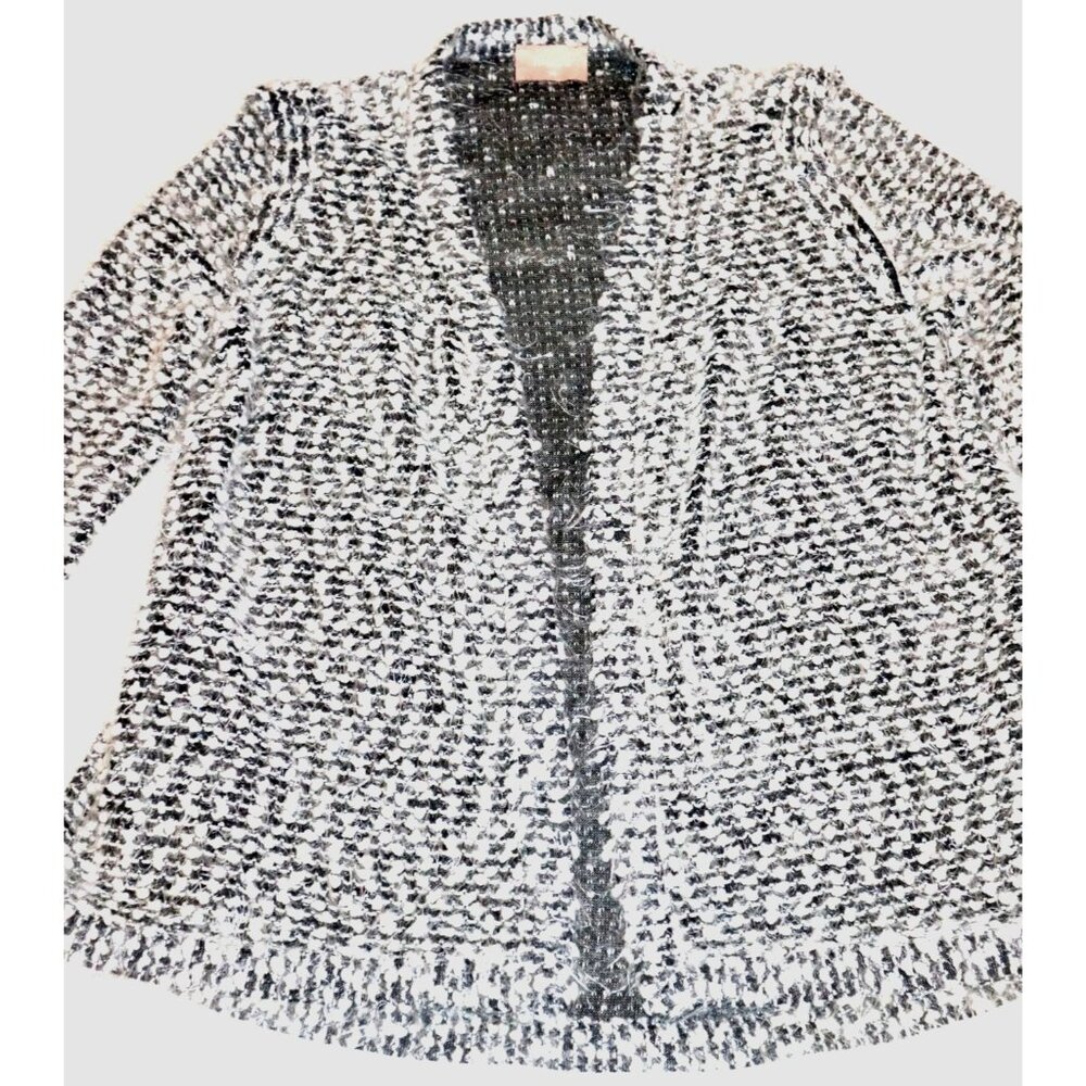 Muse Boucle Knit Cardigan Jacket Black White Textured Open Front Old Money Chic